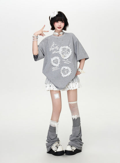 ハートレース薄手ゆるTシャツ