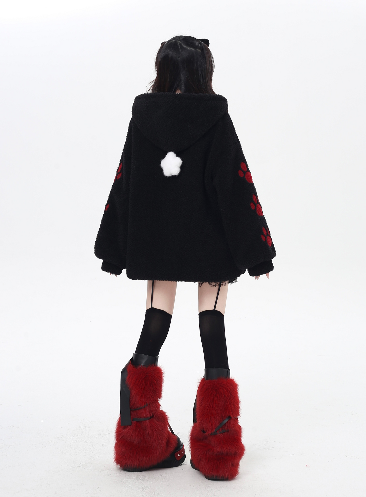 キャットモチーフ刺繍フードボアジャケット