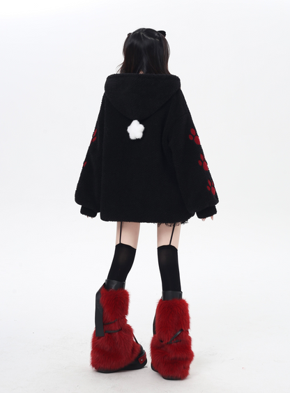 キャットモチーフ刺繍フードボアジャケット