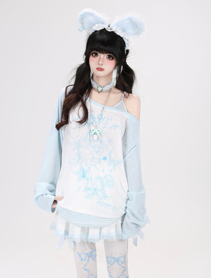 ボーダーオフショルゆるロンT