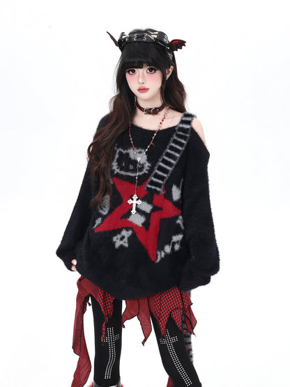 ギター柄オフショル♡ロックニット