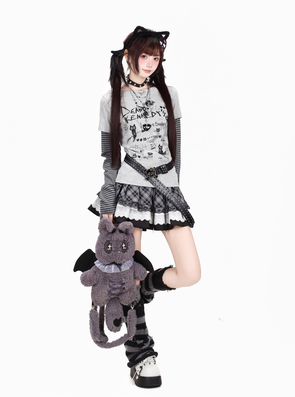 ねこプリントレイヤードロンT