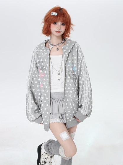 春先ゆる地雷風ネコ×星柄フードスウェット