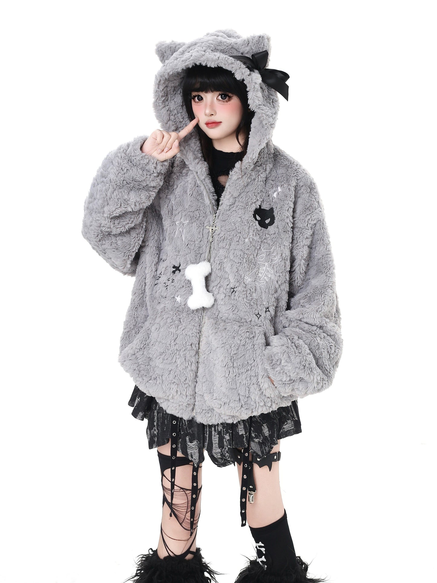 猫耳フード付き ルーズボアブルゾン｜冬のゆる地雷アウター