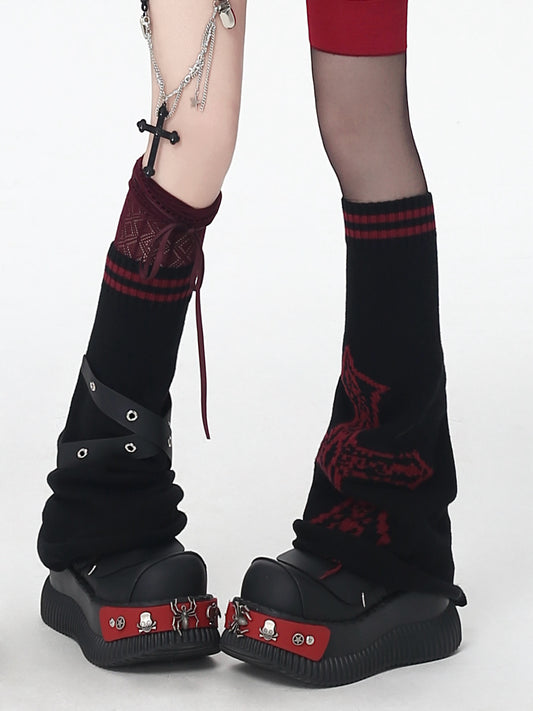 十字架×条纹デザイン感ニーハイソックス