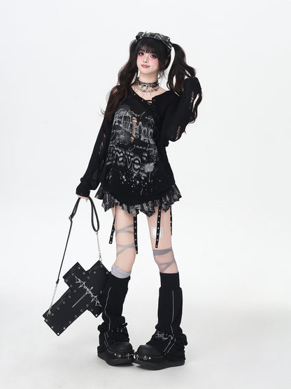 スプレー風ダメージ×透け感ニットロンT