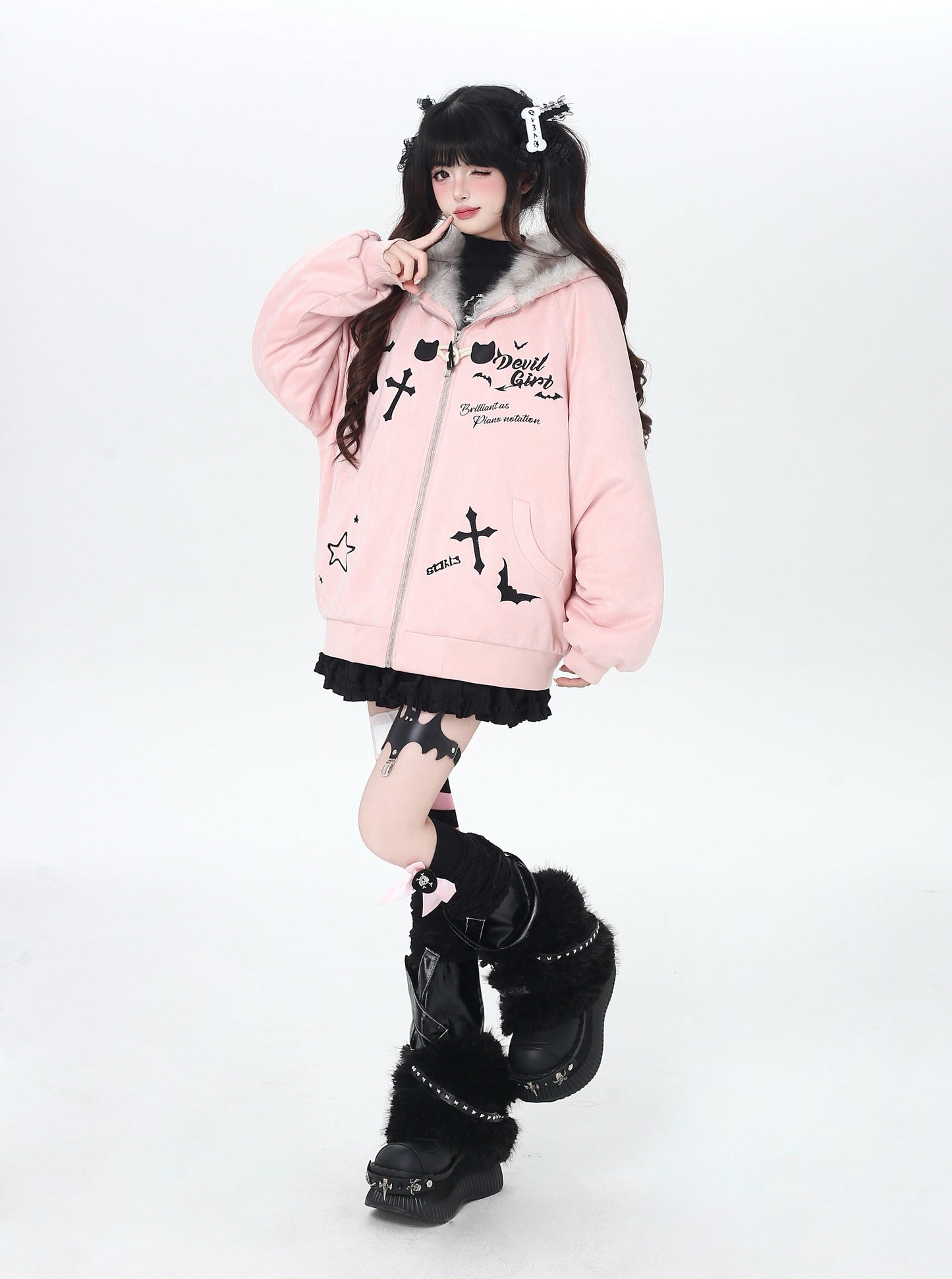 悪魔バニー×ふわもこムートン中綿コート