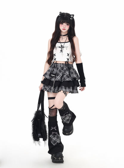 ヘビーデューティ格子柄ロックケーキスカート