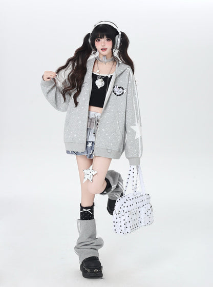 うさぎ刺繍フードゆるパーカー