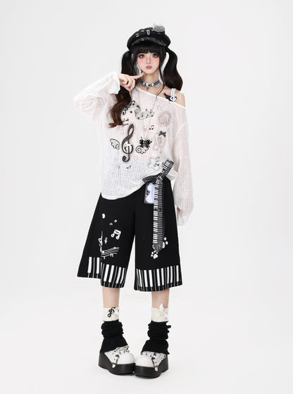音符スターオフショルロンT