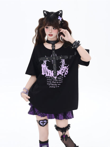 レザー首掛けショートスリーブTシャツ