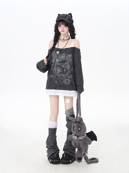 ゴシックkitty×ダメージ レイヤードロンT