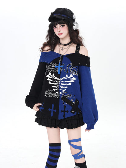 ゴシック 配色 肩見せデザインニット