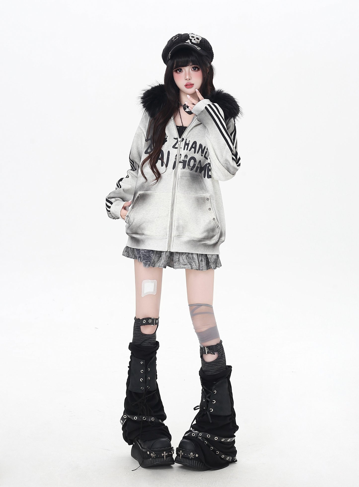 タイダイ×ファー衿取り外しジップアウター