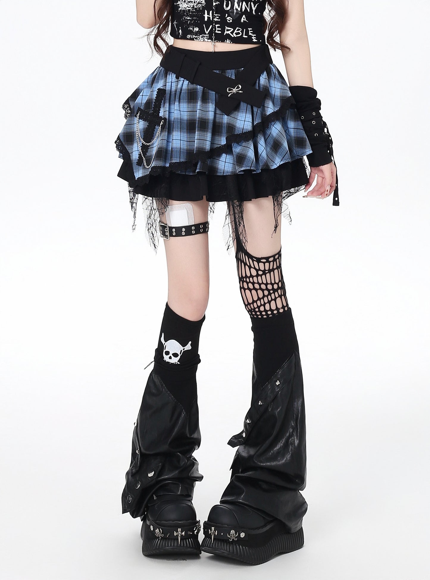 ドット×チェックふんわりティアードスカート