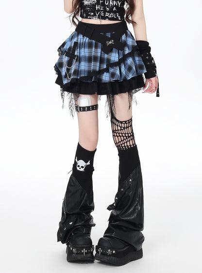 ドット×チェックふんわりティアードスカート