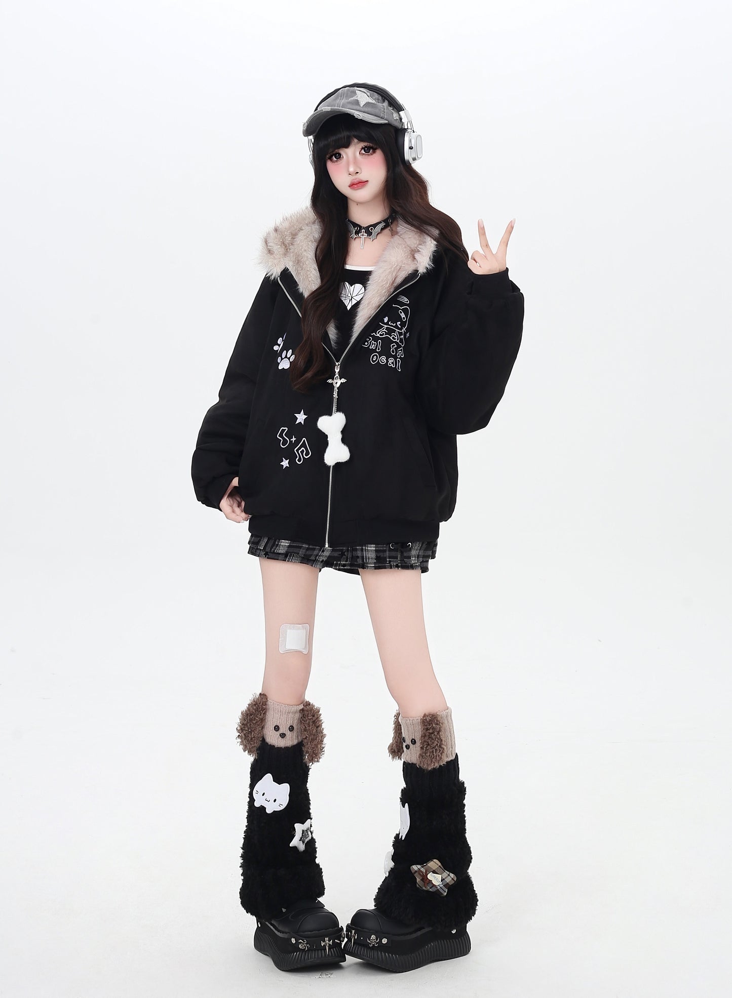 ゆる地雷ふわもこ猫耳スエード中綿アウター