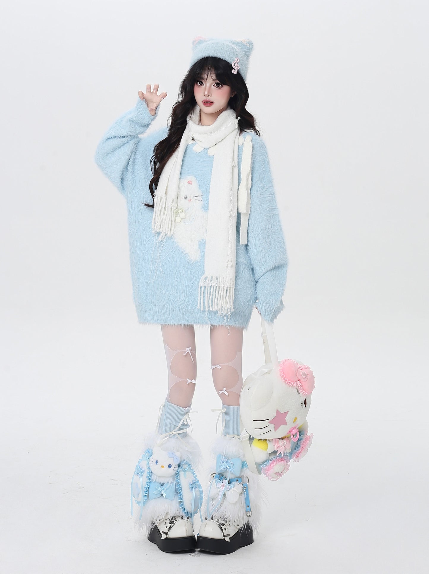 ポップ猫マカロンふわふわニット