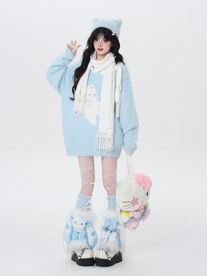 ポップ猫マカロンふわふわニット