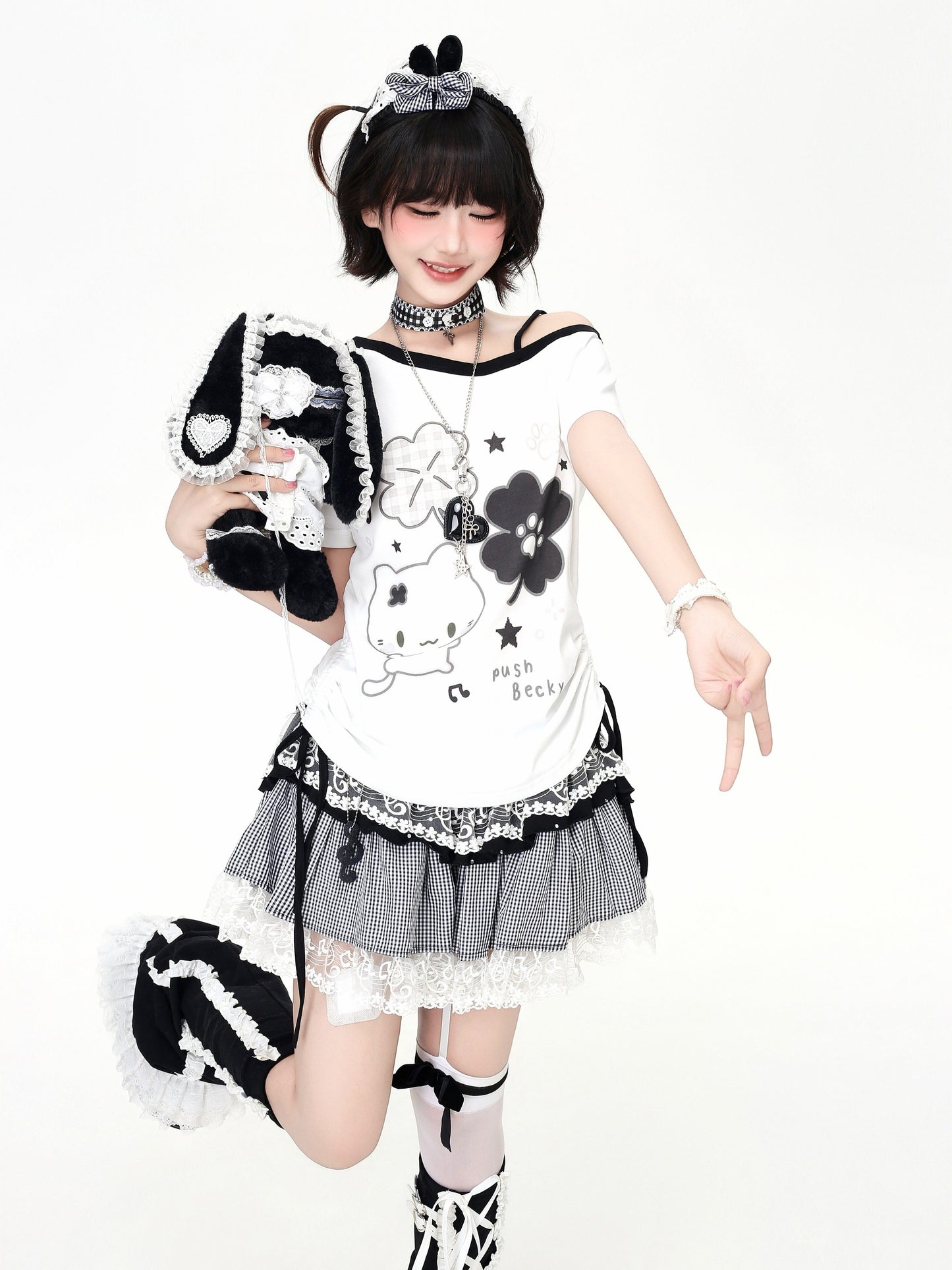千鳥柄レースミニスカート
