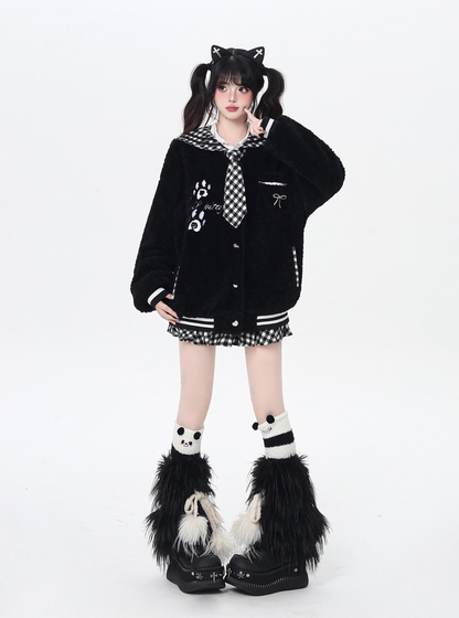 チェックセーラー襟ボアジャケット