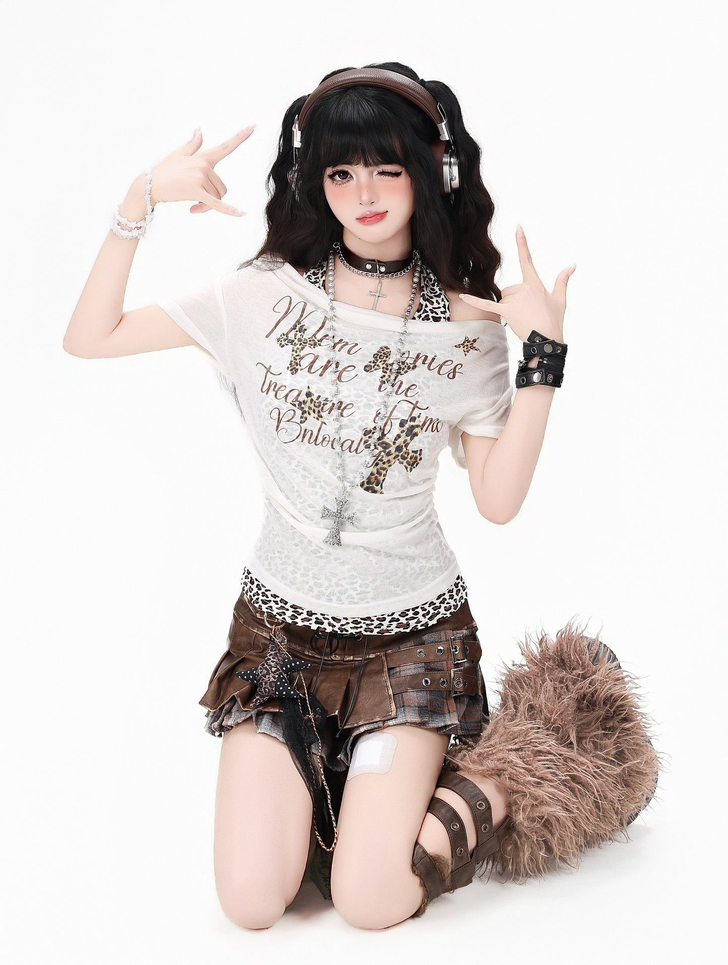 レオパードレイヤード風Tシャツ