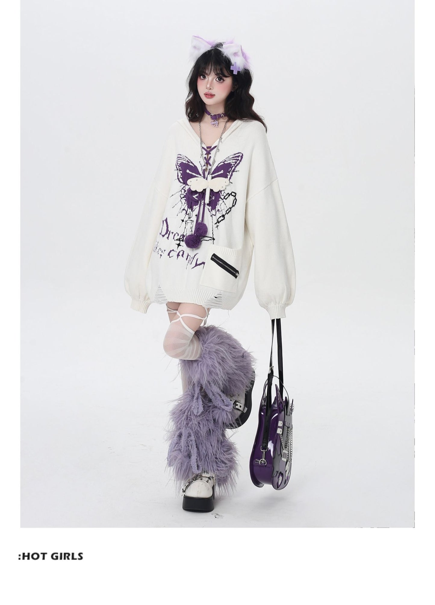 🦋Vネックリボンフーディゆる甘ニットカーデ