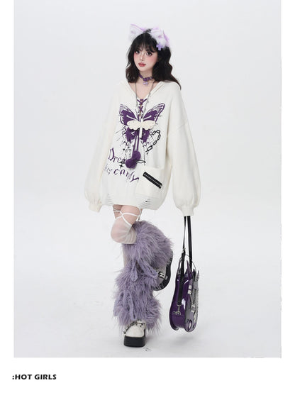 🦋Vネックリボンフーディゆる甘ニットカーデ