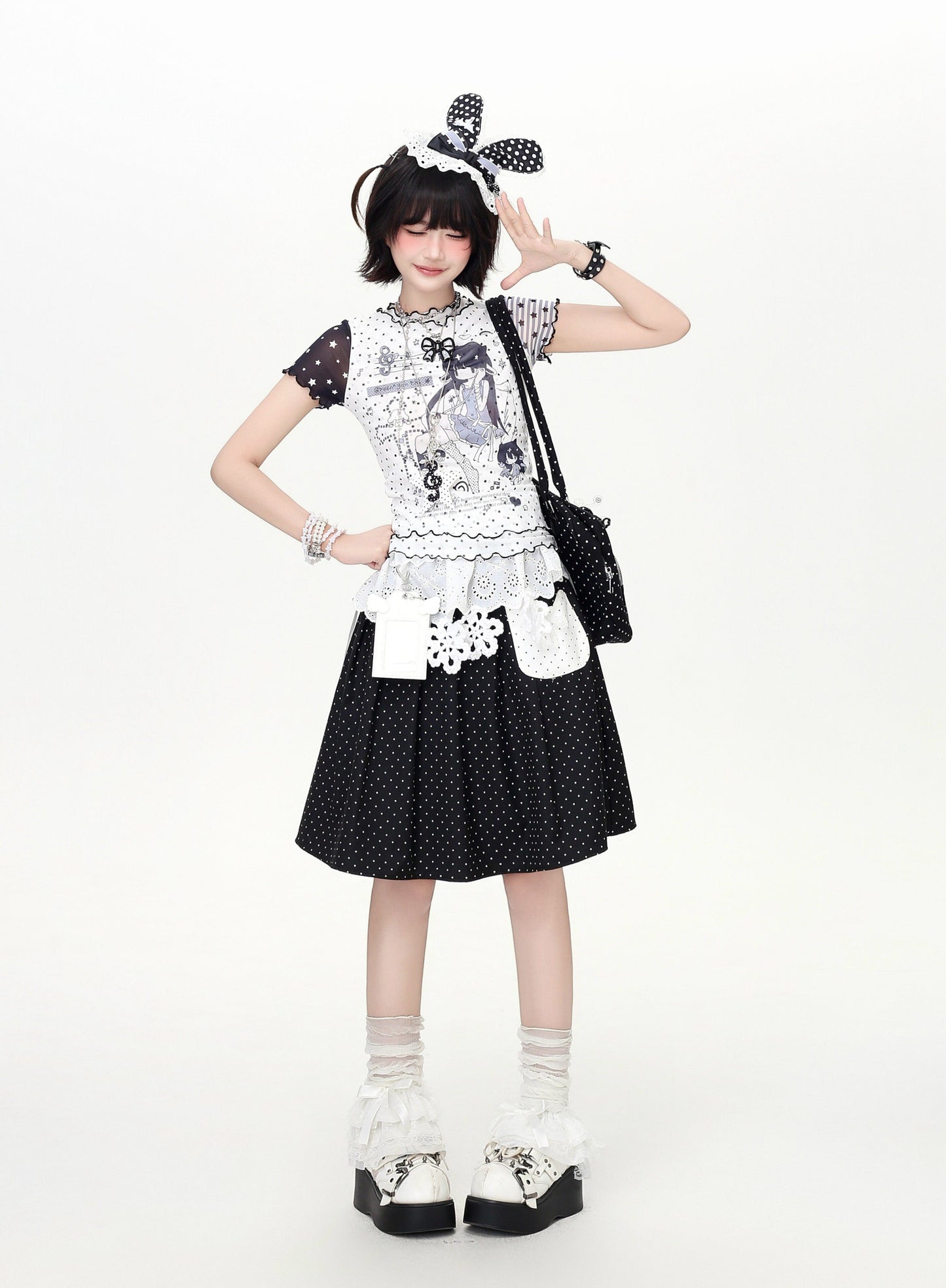 ドットメッシュフリルTシャツ