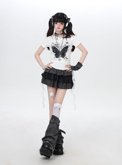 バタフライダメージオフショルT