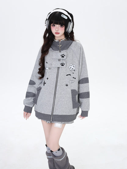ねこ刺繍×スター柄 ラグランブルゾン