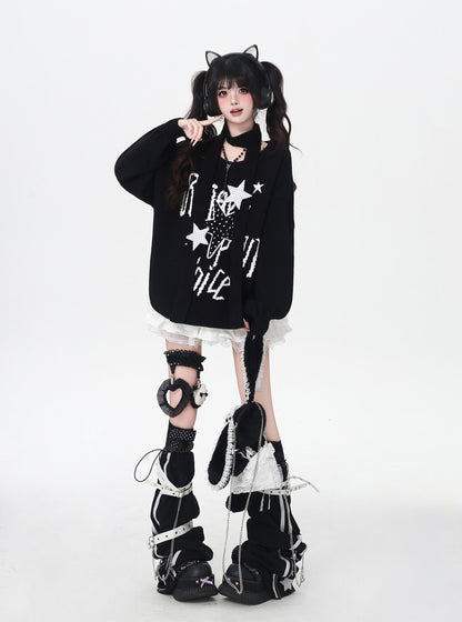 ドット×星柄 Y2K 甘辛オーバーサイズニット 個性派