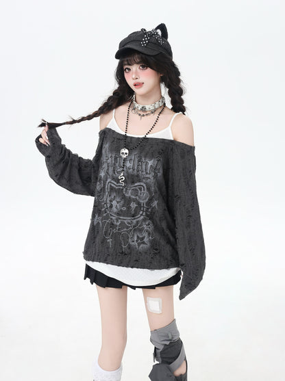 ゴシックkitty×ダメージ レイヤードロンT