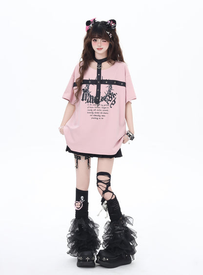 レザー首掛けショートスリーブTシャツ