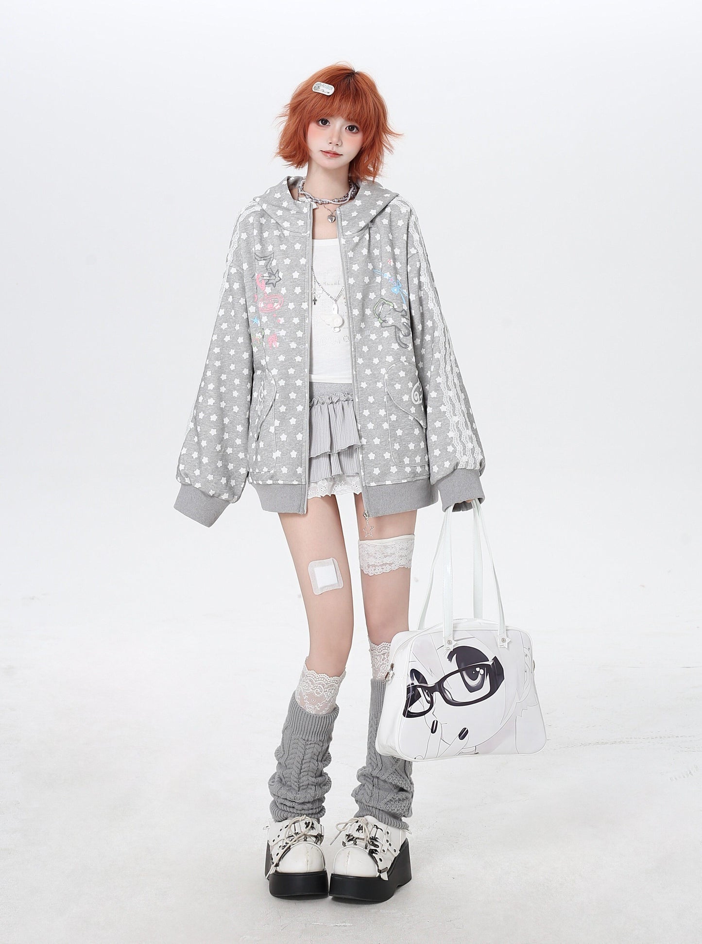 春先ゆる地雷風ネコ×星柄フードスウェット