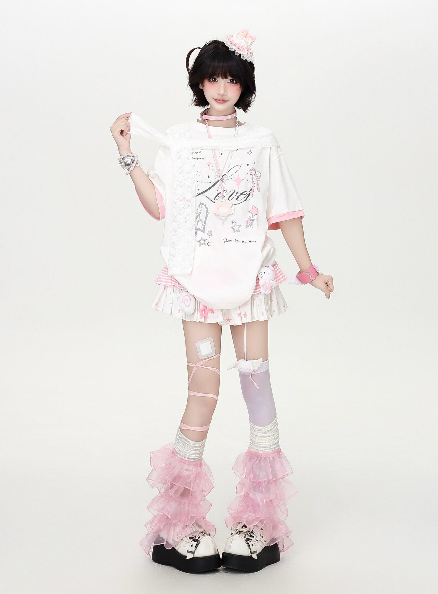 レースレイヤード風♡プリントTシャツ