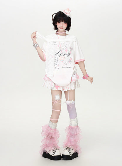レースレイヤード風♡プリントTシャツ