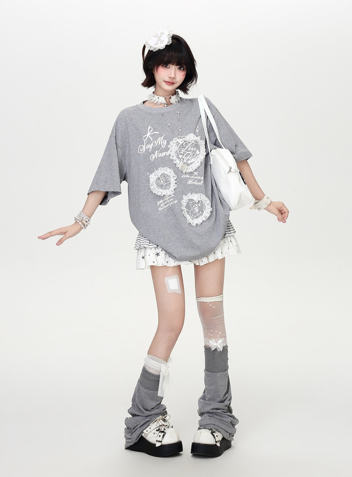 ハートレース薄手ゆるTシャツ