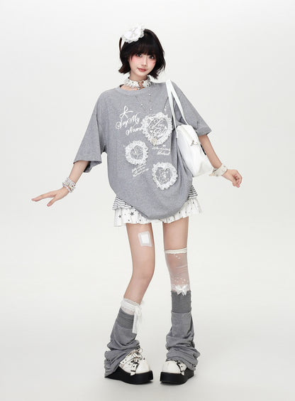 ハートレース薄手ゆるTシャツ