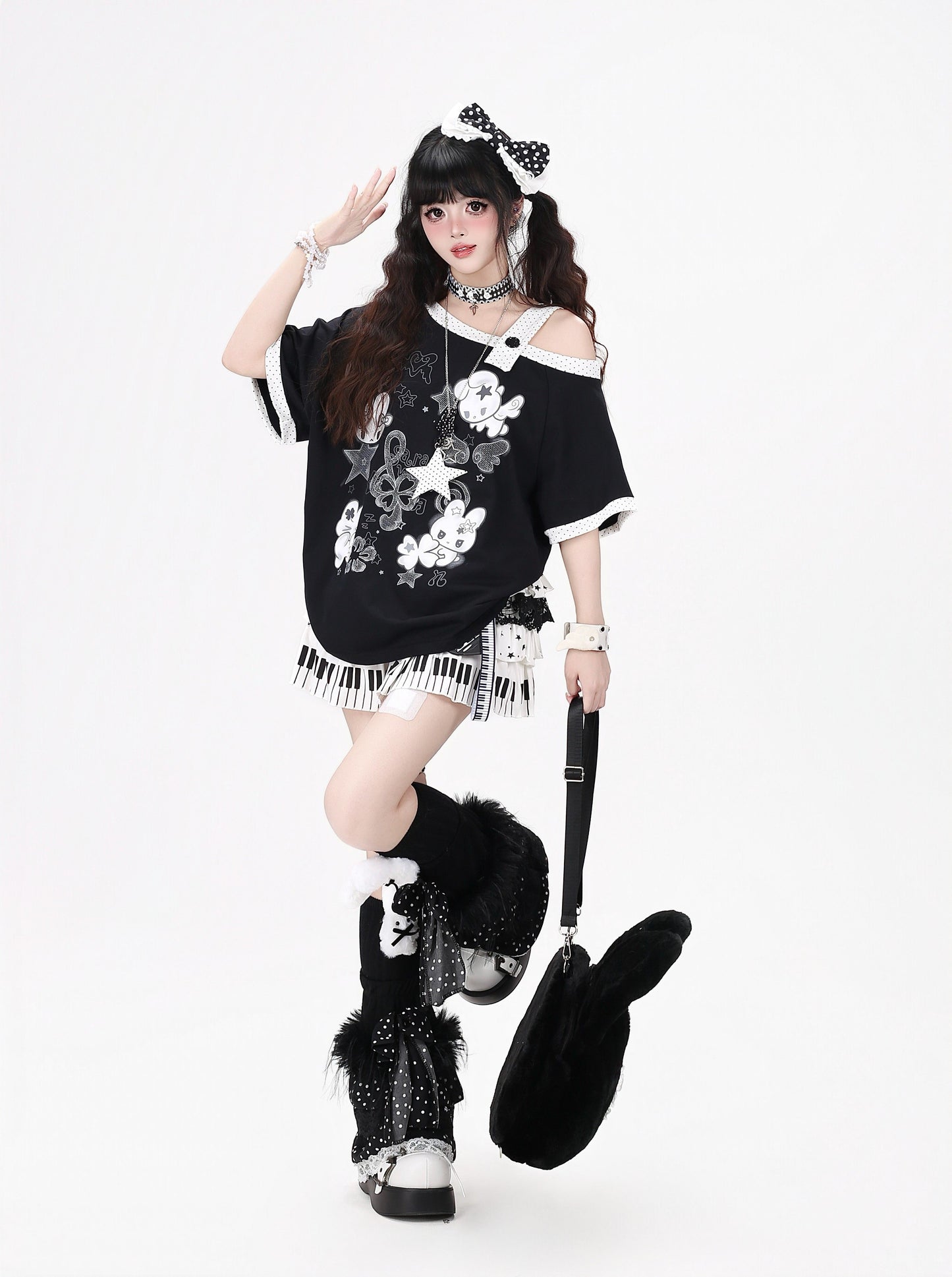 うさぎドットオフショルTシャツ
