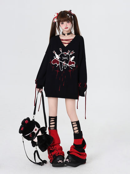 Vネック×リボン ゆるニットトップス