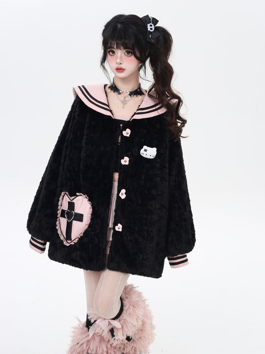 セーラー風襟♡ふんわりランタンスリーブボアジャケット