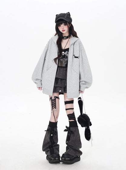 ダックス柄ゆるパーカー