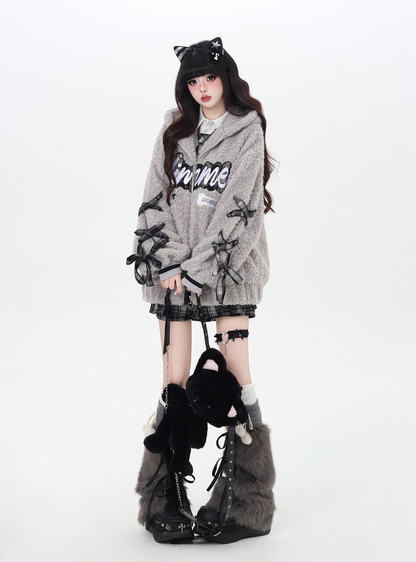 アルファベットリボン♡厚手ボアジャケット