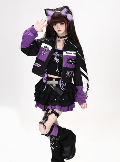 バイカラーレーシングワッペンショートブルゾン
