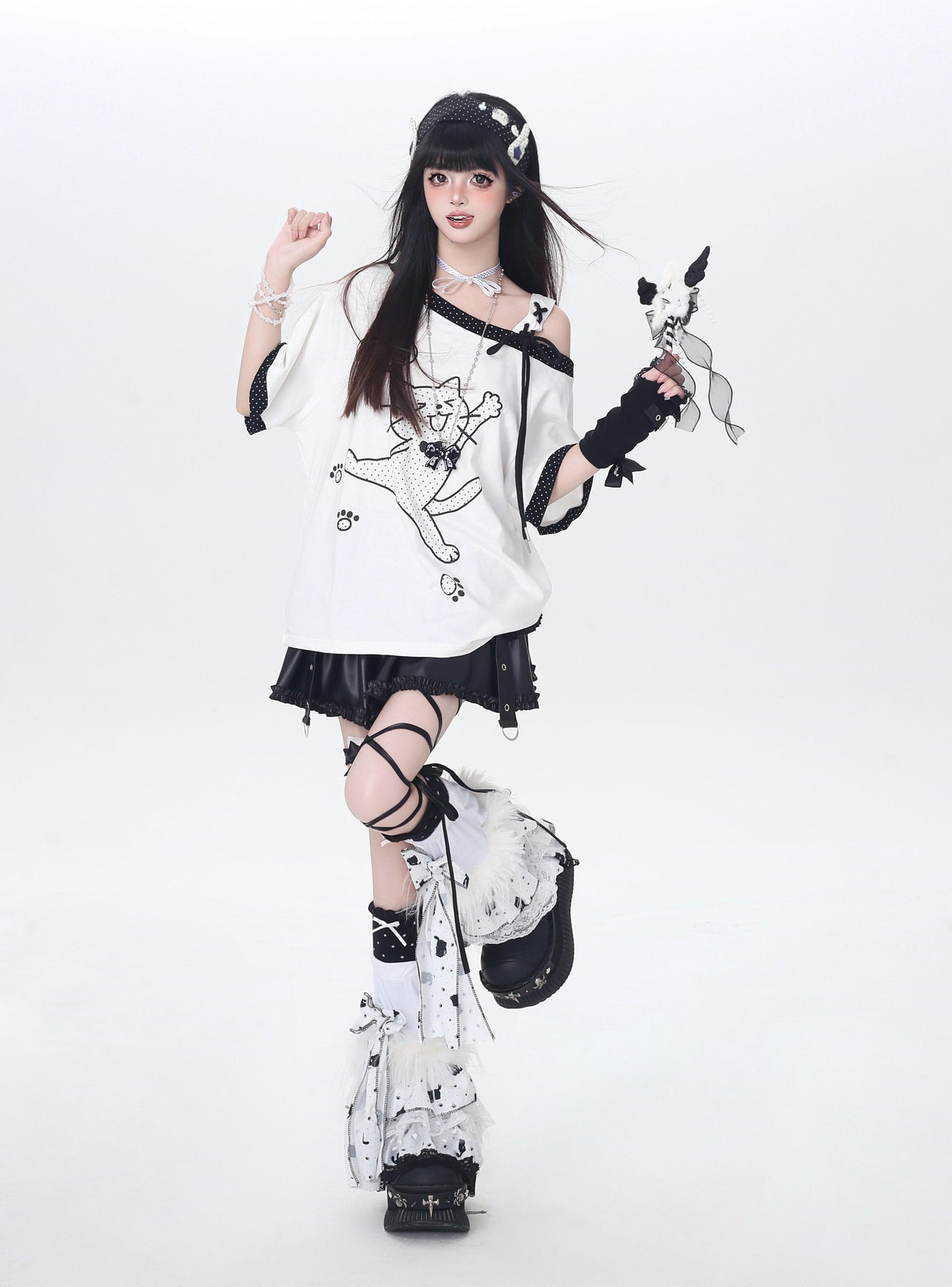 ドット×ネコ♡アシメTシャツ