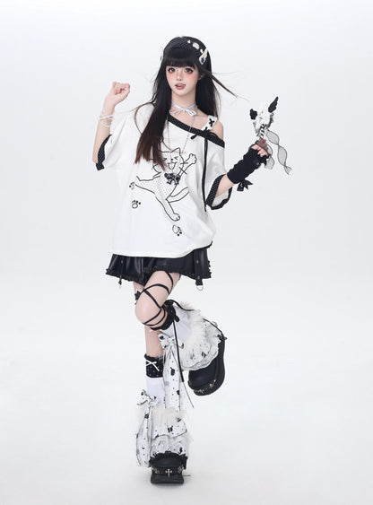 ドット×ネコ♡アシメTシャツ