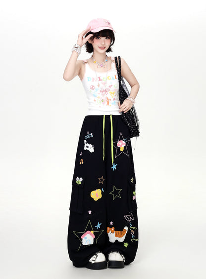 ネコ刺繍スウェットパンツ