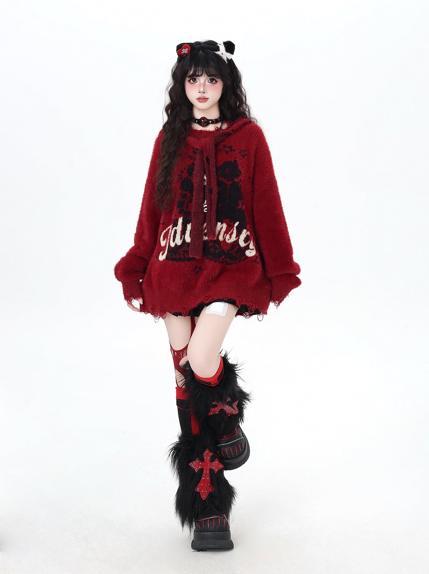 フード付きレターニット｜ゆるヴィンテージムードのふわもこセーター