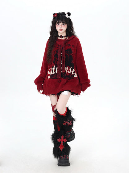 フード付きレターニット｜ゆるヴィンテージムードのふわもこセーター